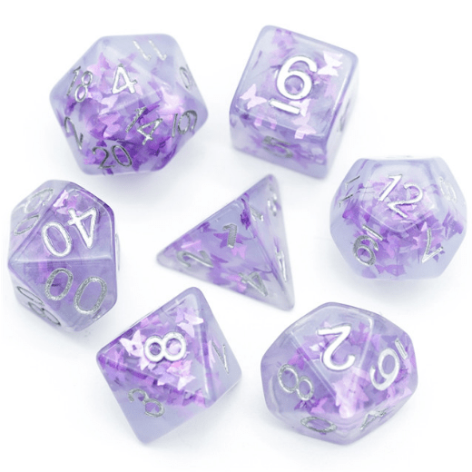 Lavender Butterfly RPG Dice Set - Bards & Cards