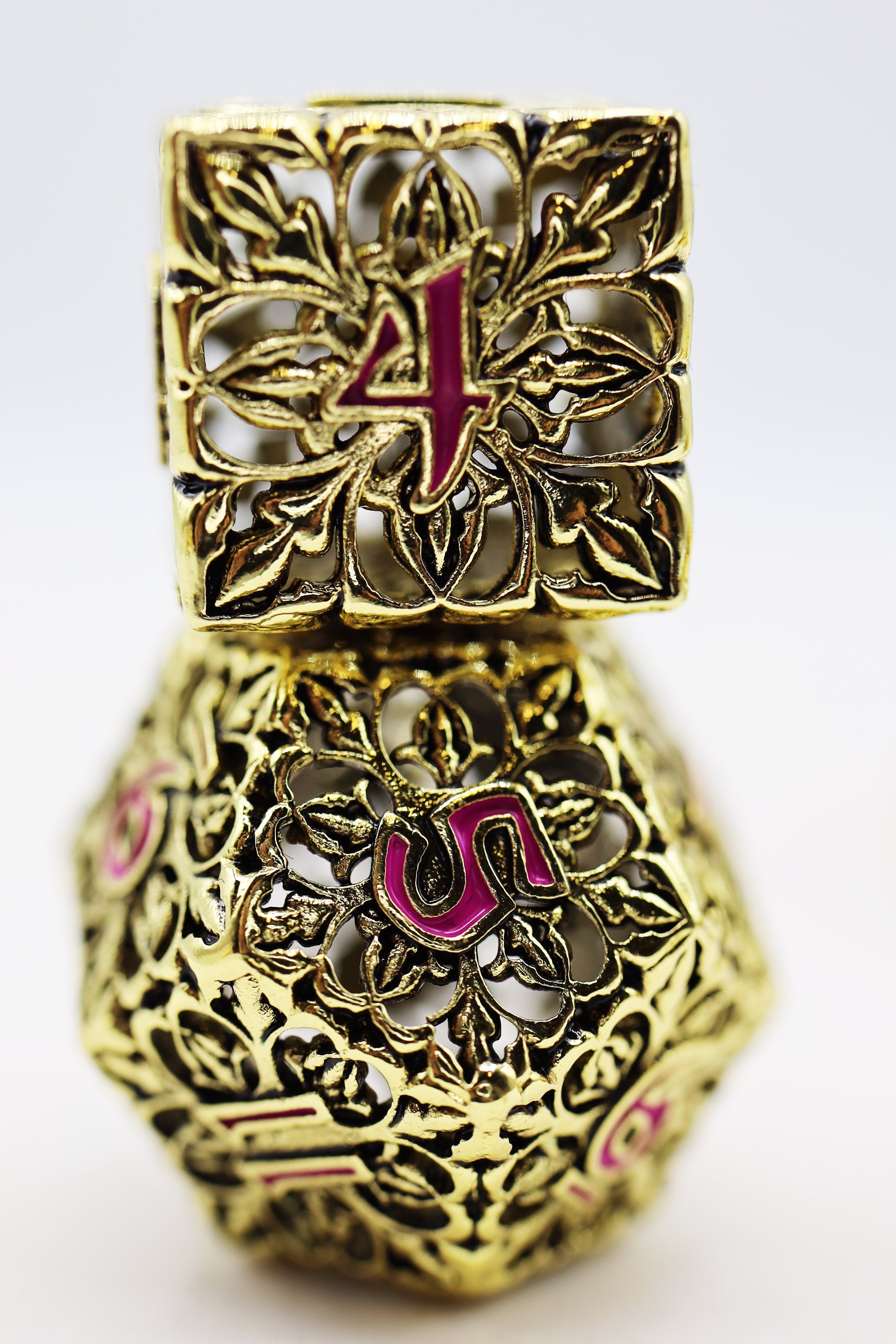 Fleur de Lis: Gilded Magenta - Hollow Metal RPG Dice Set - Bards & Cards