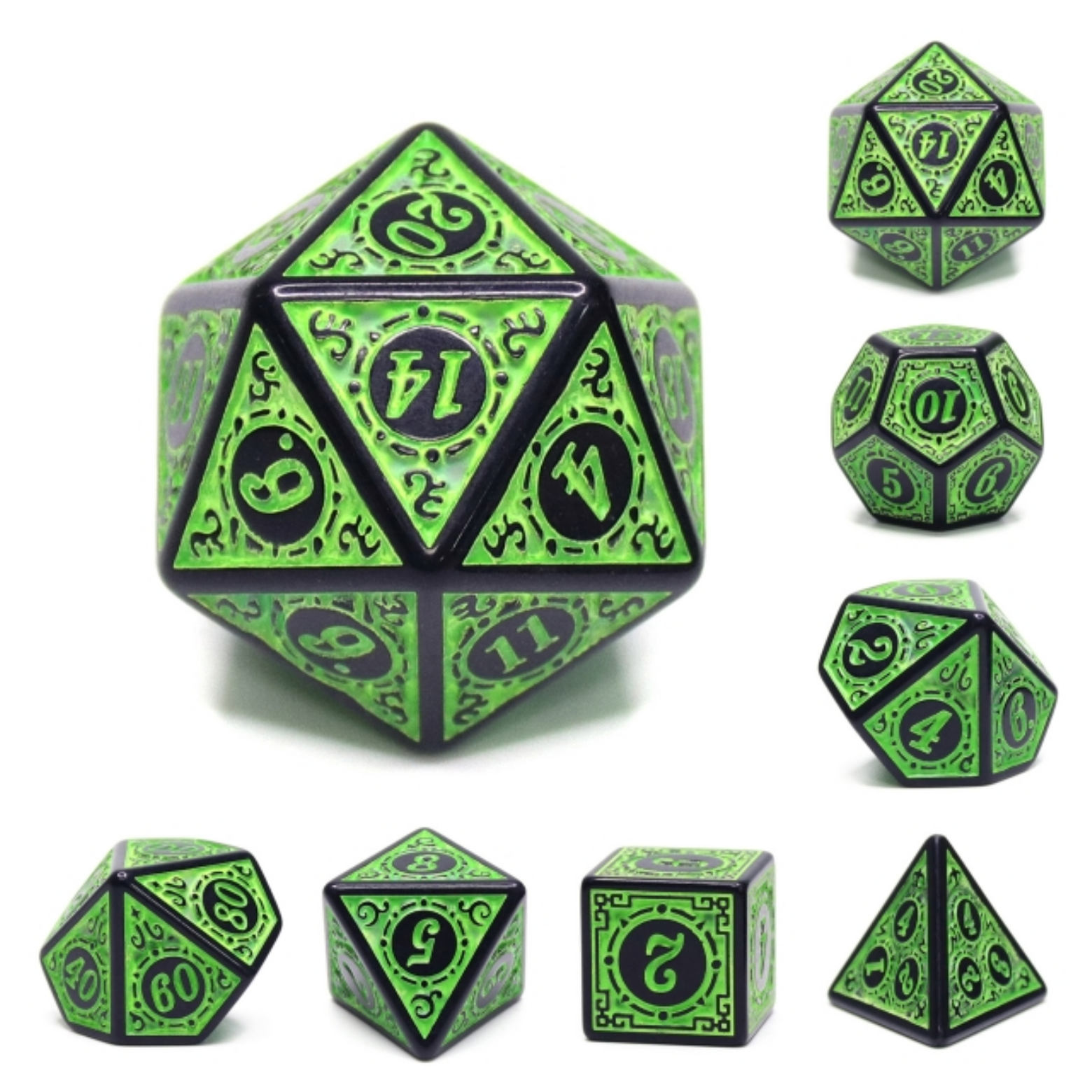 Magic Flame - Green RPG Dice Set - Bards & Cards