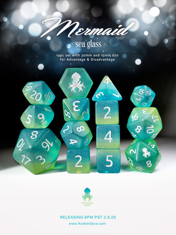 Kraken Dice Sea Glass 14 pc Dice Set - Bards & Cards