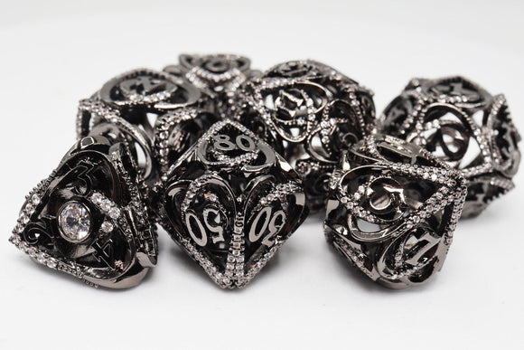 Hollow Hearts: Jeweled Midnight Metal - Metal RPG Dice Set - Bards & Cards