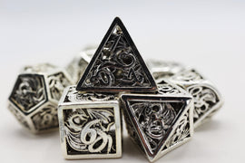 Dragon Essence: Mithril - Hollow Metal RPG Dice Set - Bards & Cards