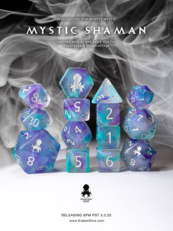 Kraken Dice Mystic 14pc Polyhedral Dice Set - Bards & Cards
