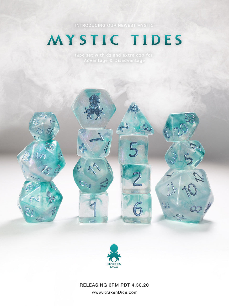Kraken Dice Mystic 14pc Polyhedral Dice Set - Bards & Cards