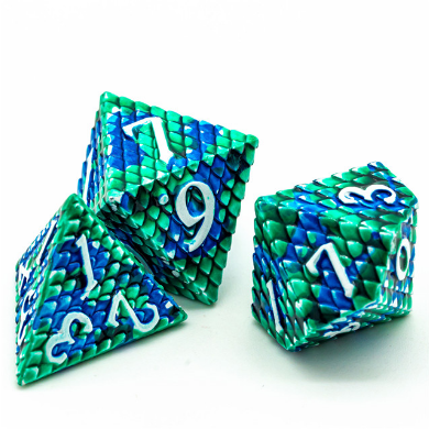 Dragon Scale: Ocean - Metal RPG Dice Set - Bards & Cards