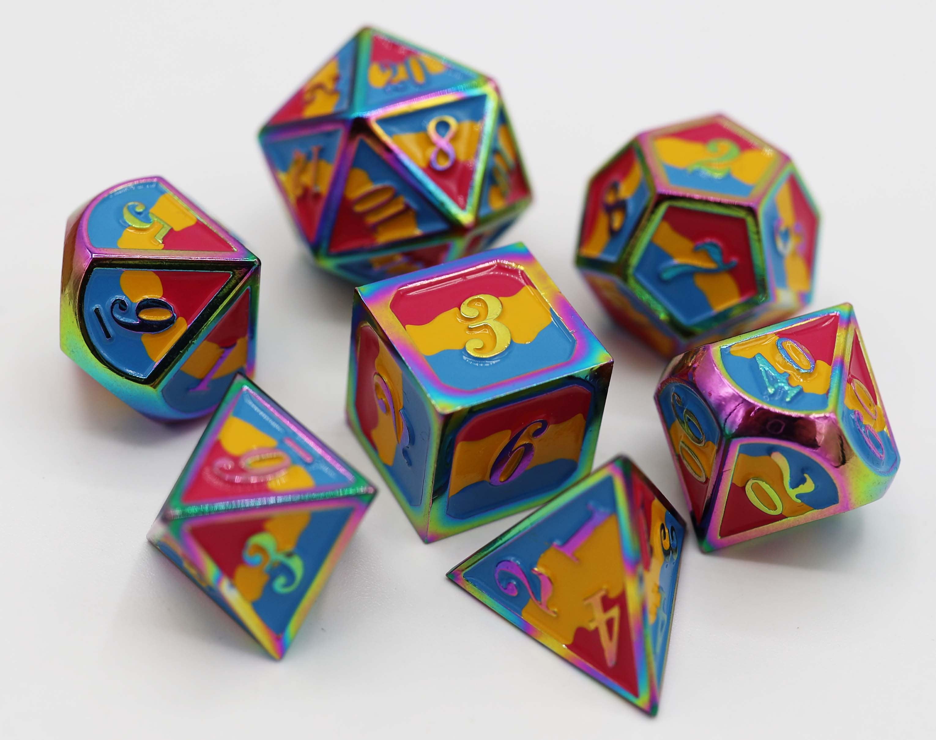 Pansexual Pride Flag - Metal RPG Dice Set - Bards & Cards