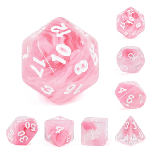 Pink Rose RPG Dice Set - Bards & Cards