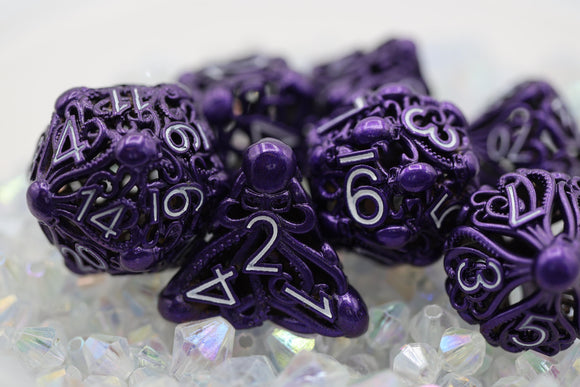 Mind Eater: Electric Purple - Hollow Metal RPG Dice Set - Bards & Cards
