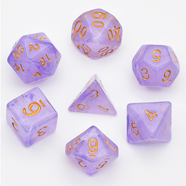 Purple Silk Translucent Dice RPG Dice Set - Bards & Cards