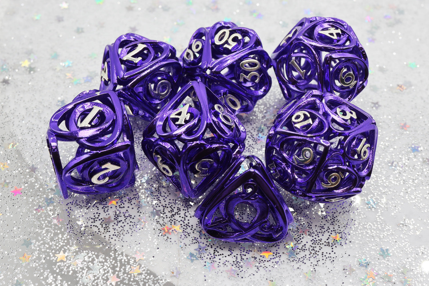 Hollow Hearts: Purple - Metal RPG Dice Set - Bards & Cards