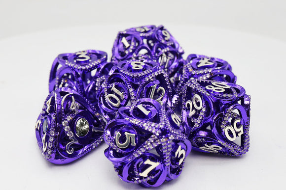 Hollow Hearts: Jeweled Purple - Metal RPG Dice Set - Bards & Cards