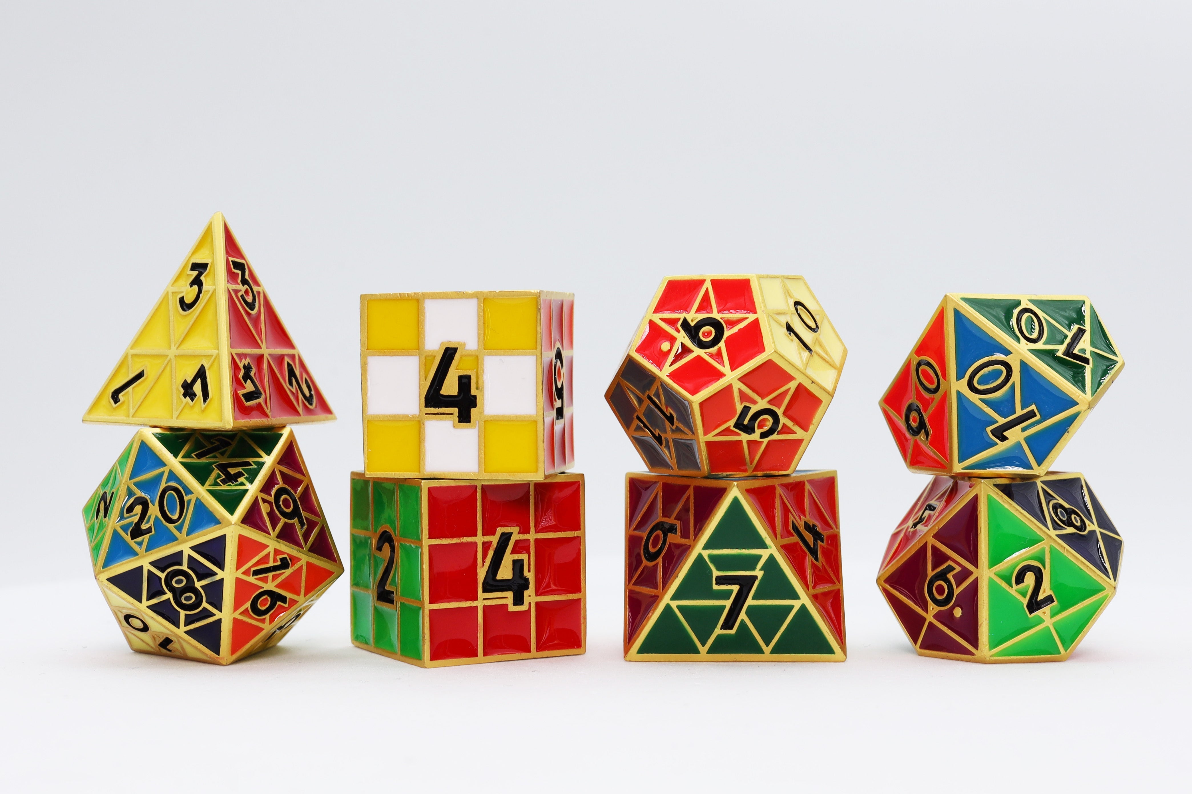 Puzzle Cube: Gold - Metal 8 piece Dice Set - Bards & Cards