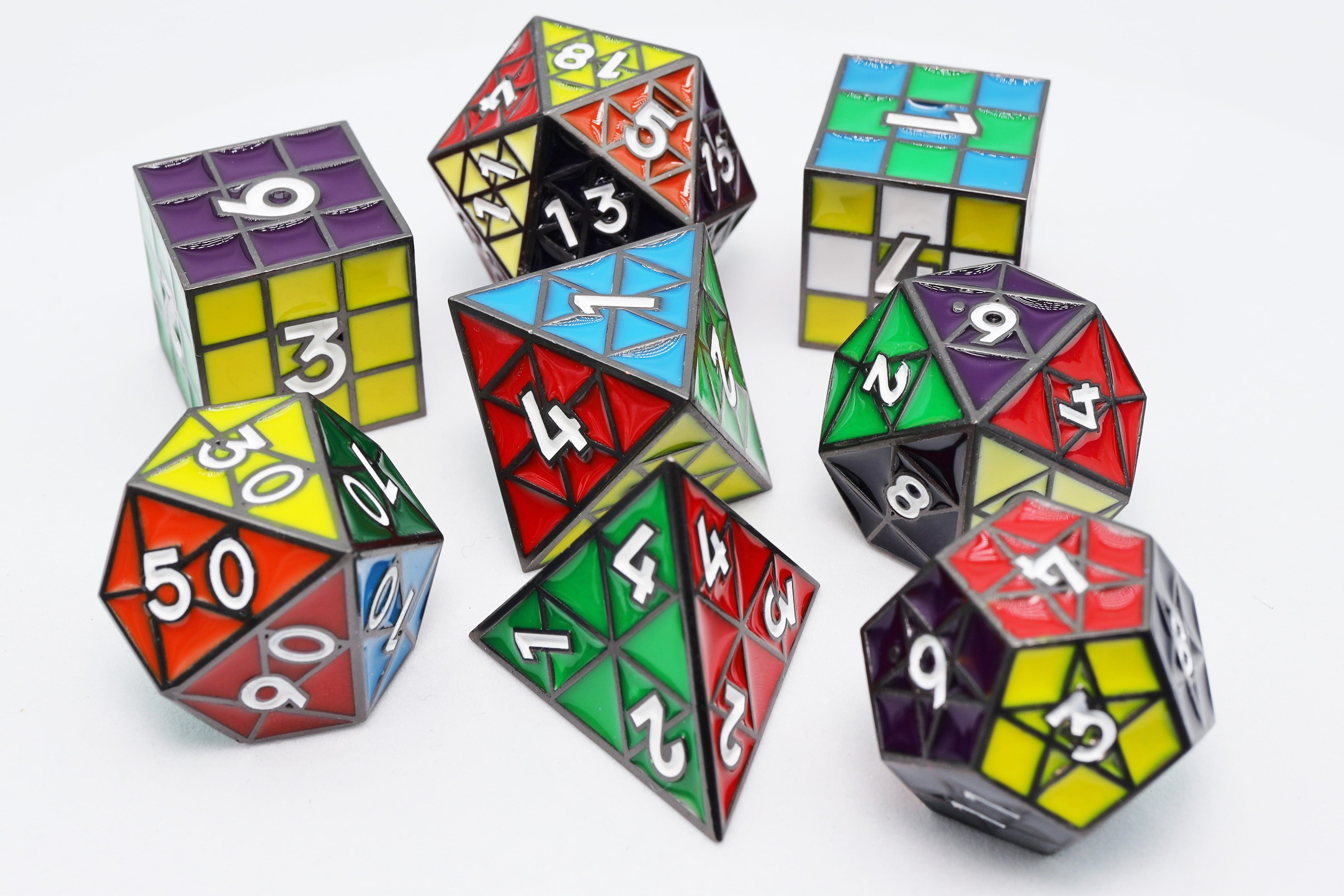 Puzzle Cube: Midnight Metal - Metal 8 piece Dice Set - Bards & Cards