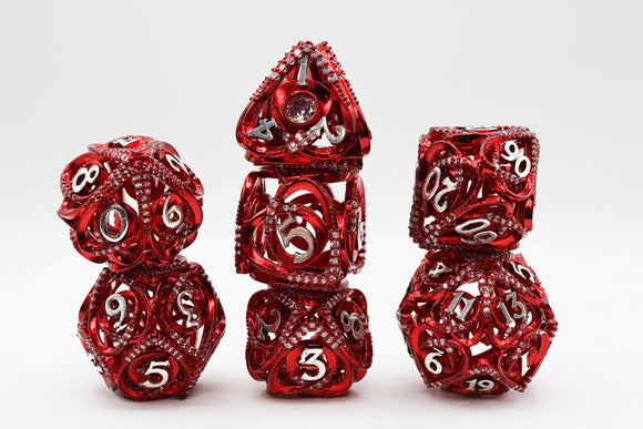 Hollow Hearts: Jeweled Red - Metal RPG Dice Set - Bards & Cards