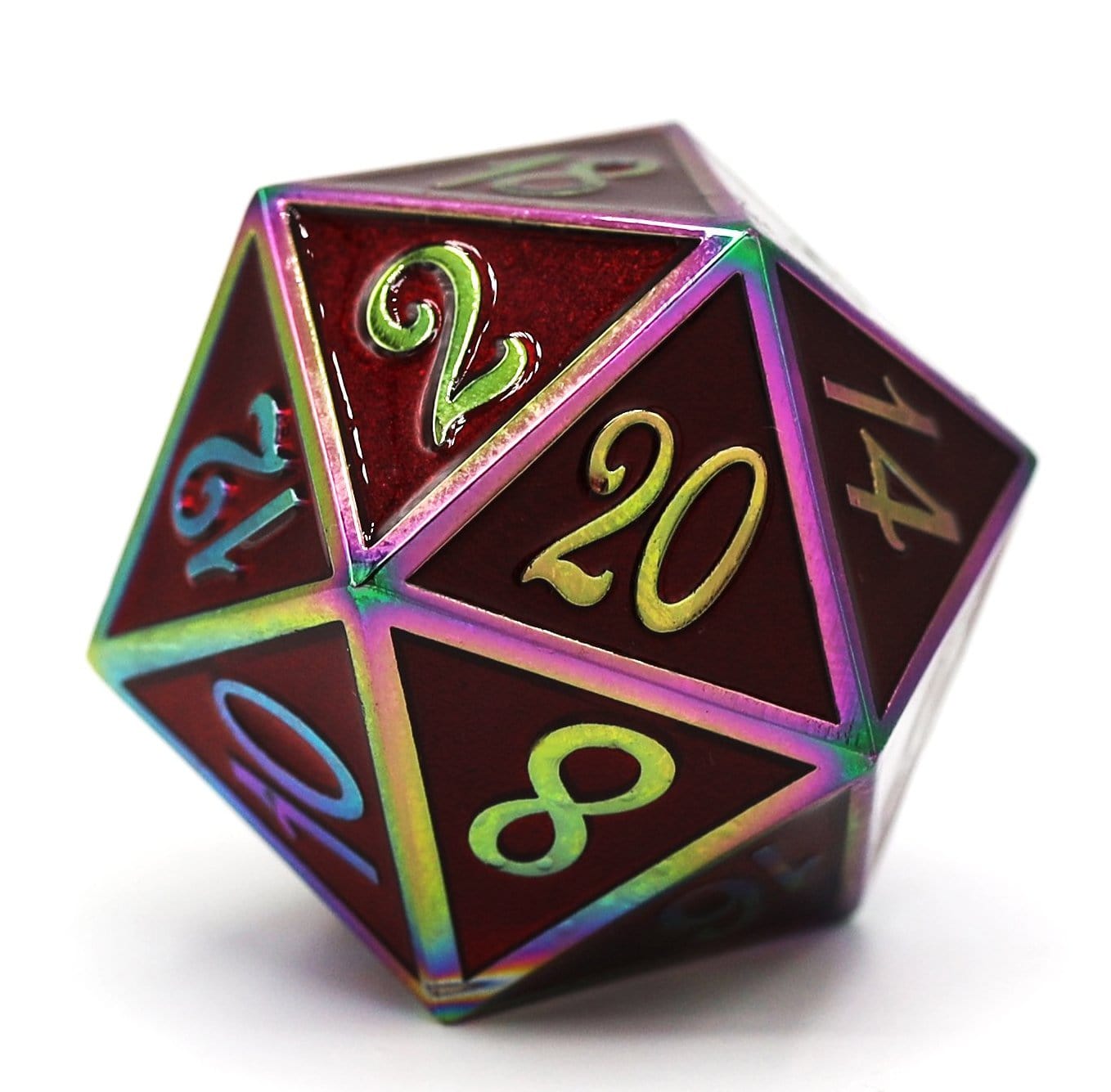 35mm Metal D20 - Burnt Opal with Ruby - Bards & Cards