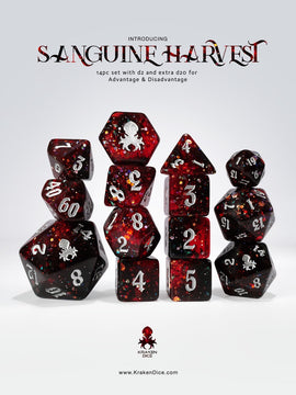 Sanguine Harvest 14pc - Limited Run - Silver Ink Dice Set - Bards & Cards