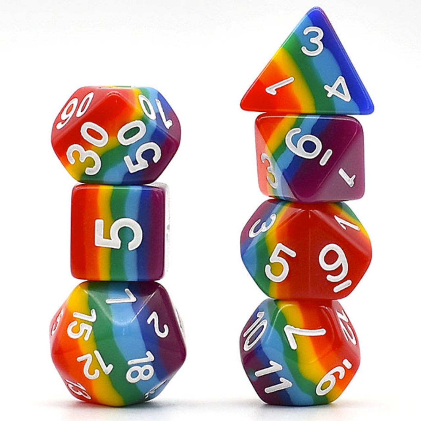 Opaque Rainbow Layer RPG Dice Set - Bards & Cards