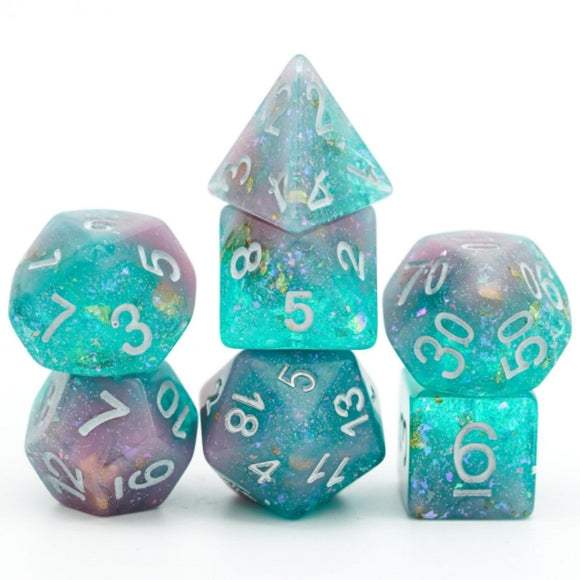 Pink & Green Seabed Treasure RPG Dice Set - Bards & Cards