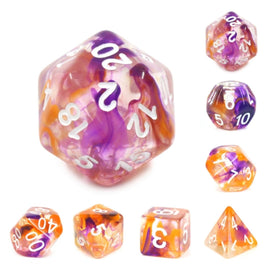 Purple & Orange Swirl Dice RPG Dice Set - Bards & Cards
