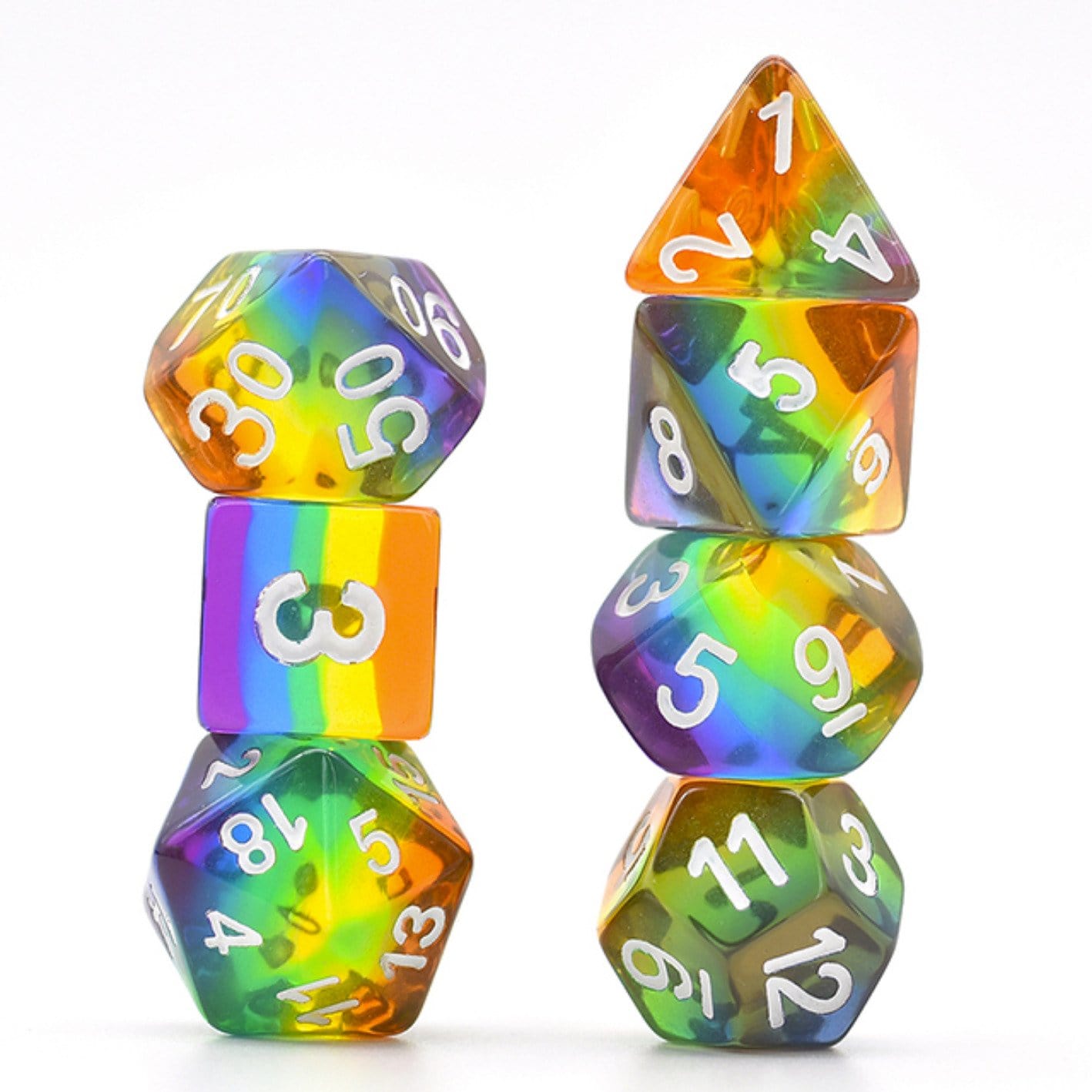 Translucent Rainbow RPG Dice Set - Bards & Cards