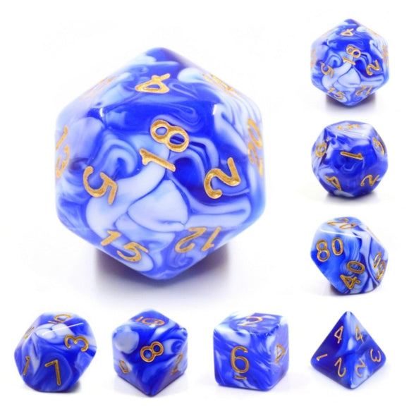 Blue Porcelain RPG Dice Set - Bards & Cards