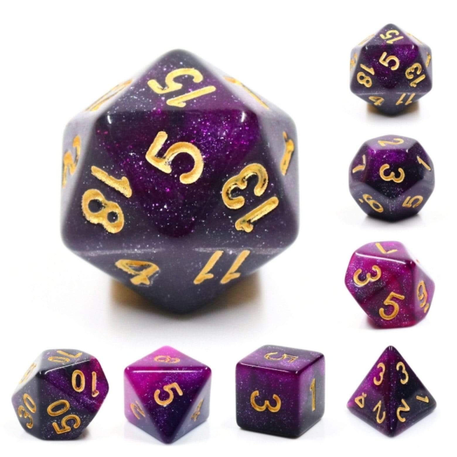 Black & Purple Galaxy RPG Dice Set - Bards & Cards
