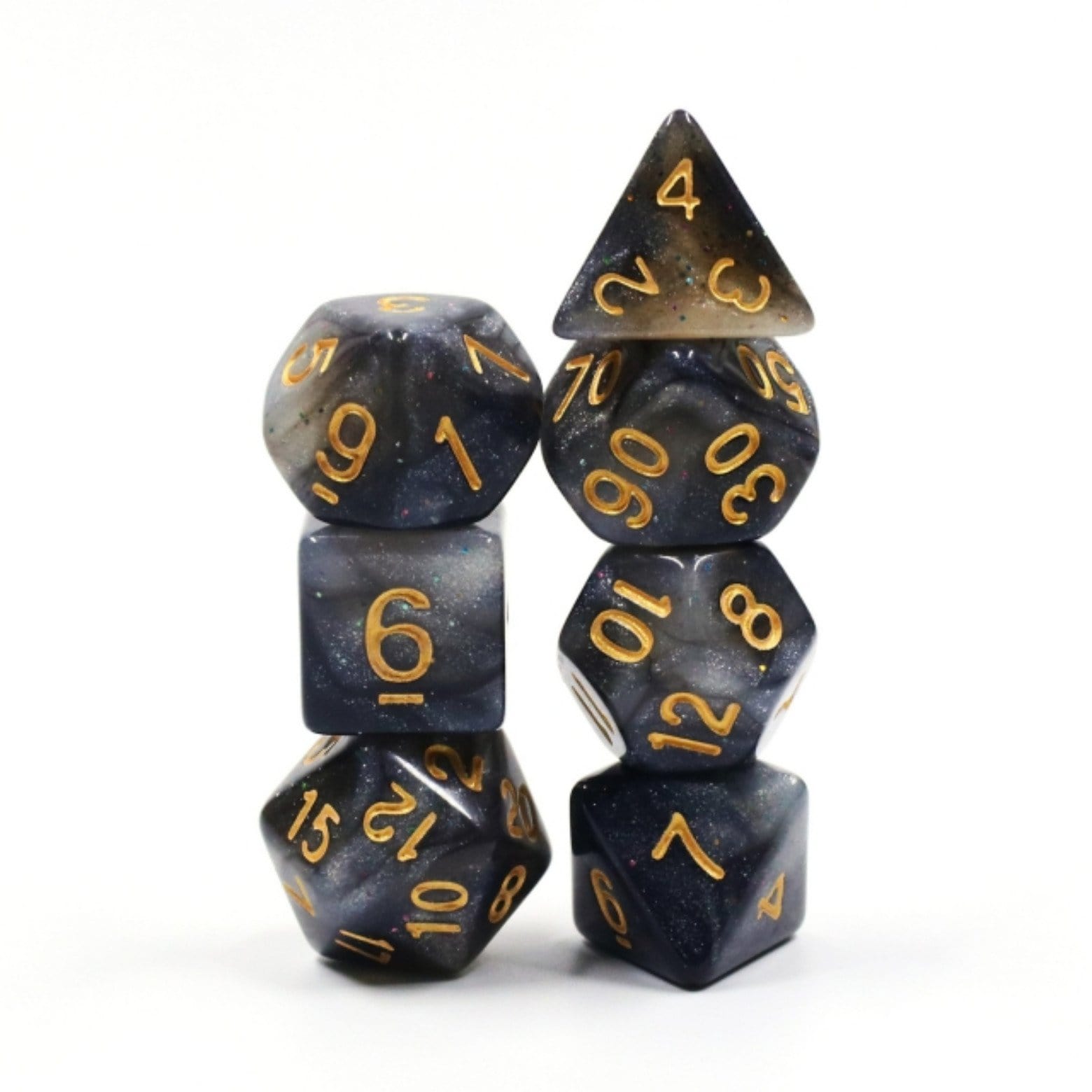 Silver Sparkle RPG Dice Set - Bards & Cards