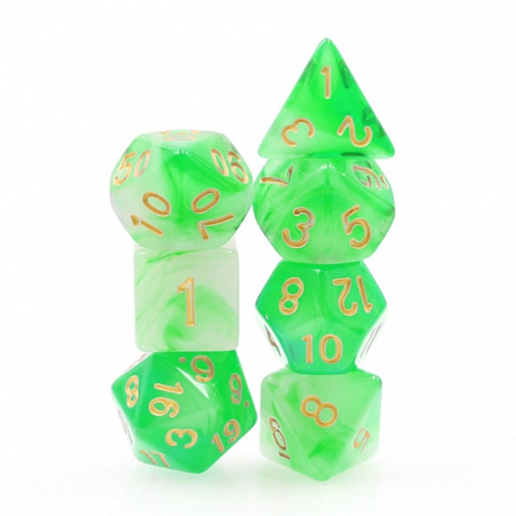 Green Milky RPG Dice Set - Bards & Cards