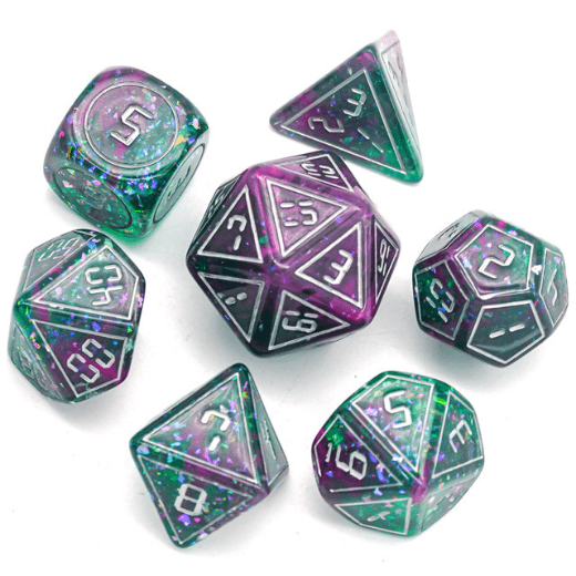 Cybernated Pink & Green RPG Dice Set - XLarge - Bards & Cards