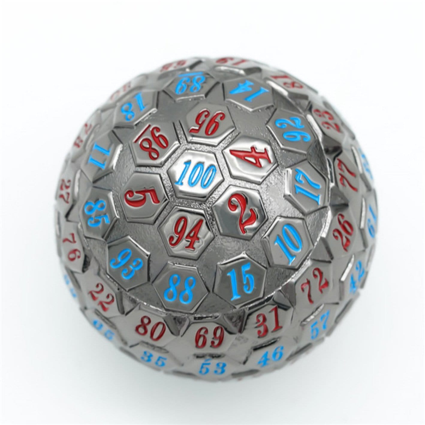 45mm Metal D100 - Black Metal with Red & Blue - Bards & Cards