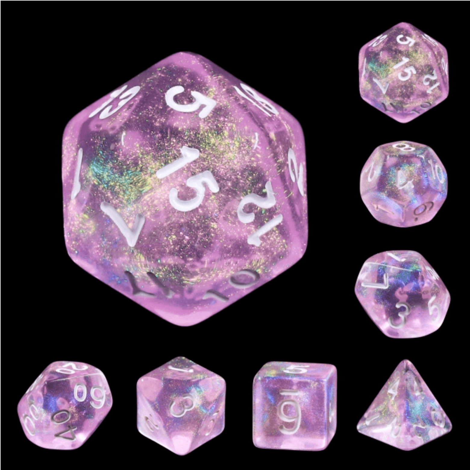 Violet Sparkle RPG Dice Set - Bards & Cards