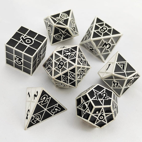Puzzle Cube: Shades of Gray - Metal 8 piece Dice Set - Bards & Cards