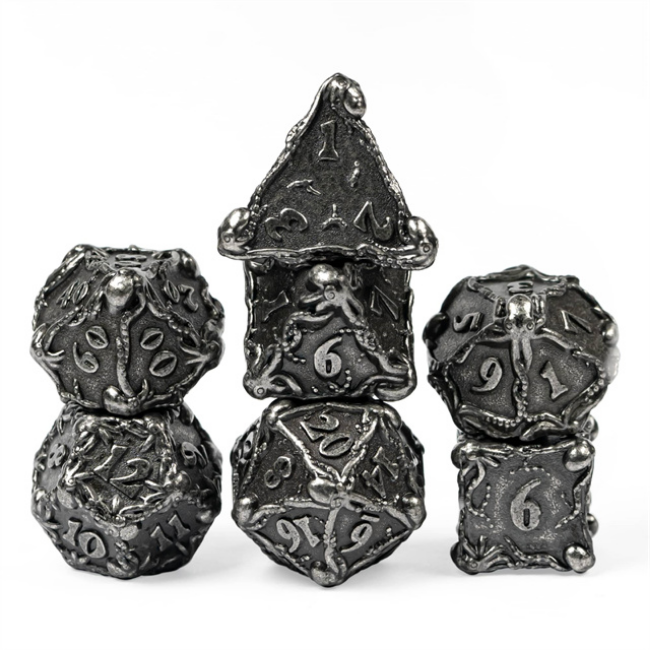 Kraken Jewels: Silver - Metal RPG Dice Set - Bards & Cards