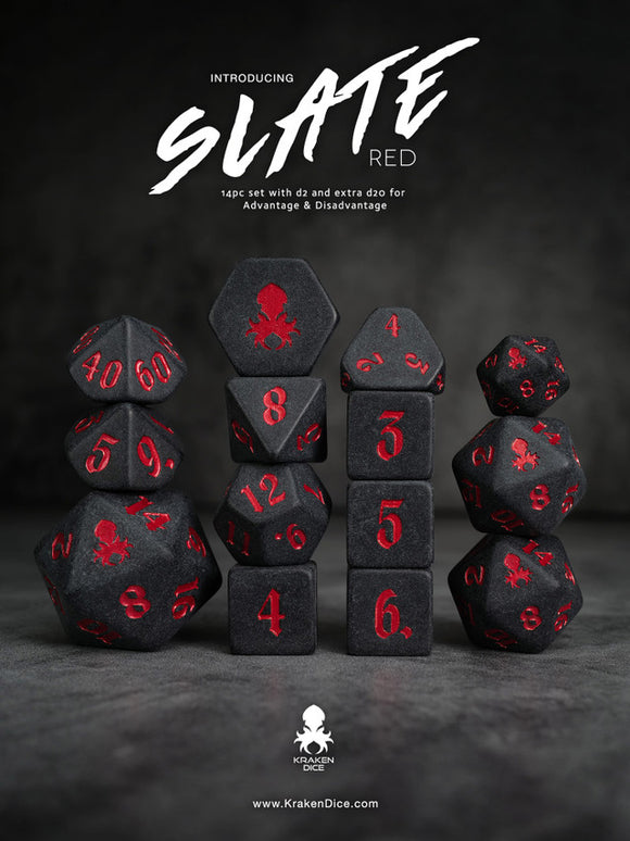 Kraken Slate 14 Pc dice set - Bards & Cards