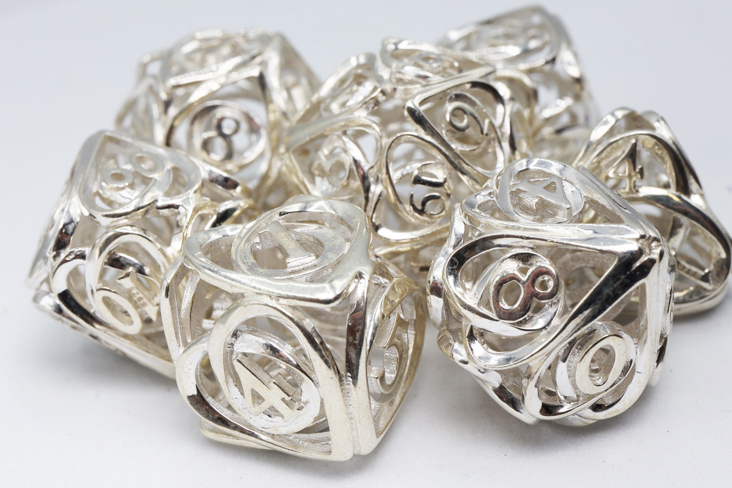 Hollow Hearts: Sterling Silver - Premium RPG Metal Dice Set - Bards & Cards