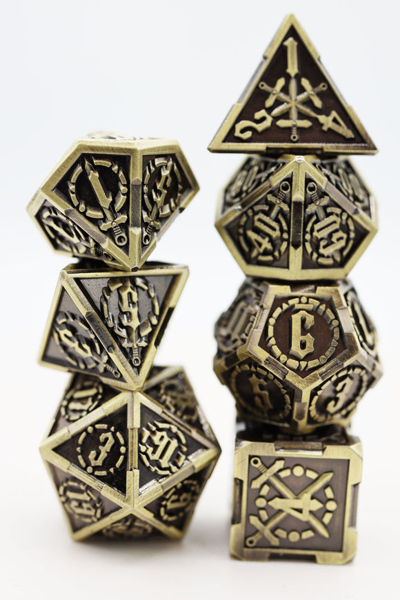 Crossed Swords: Timeworn Sword - Metal RPG Dice Set - Bards & Cards