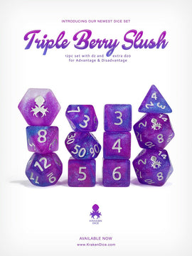 Kraken's Triple Berry Slush Rock Candy 12 pc Polyhedral Dice Set - Bards & Cards