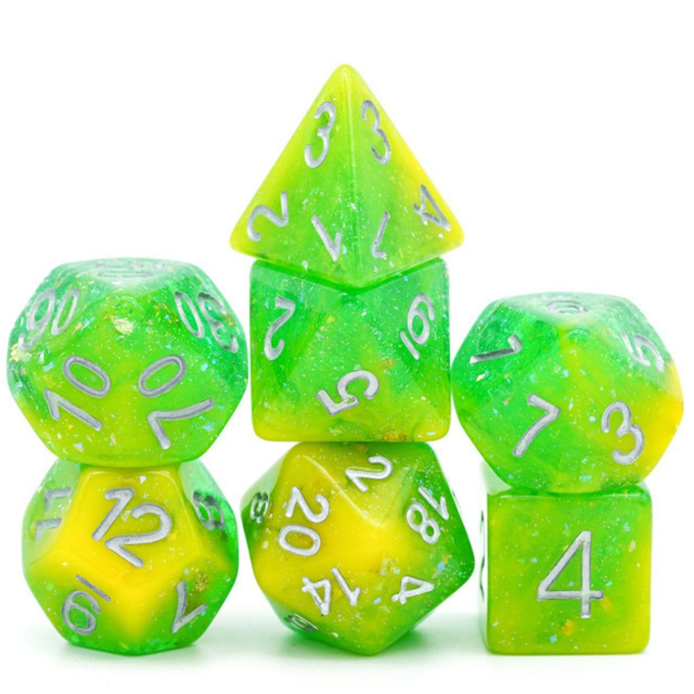 Yellow & Green Seabed Treasure RPG Dice Set - Bards & Cards