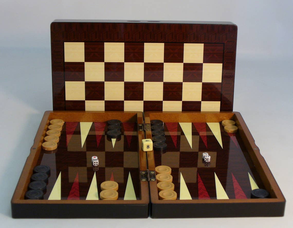 Backgammon- 15" Simple Wood Grain Backgammon Set - Bards & Cards