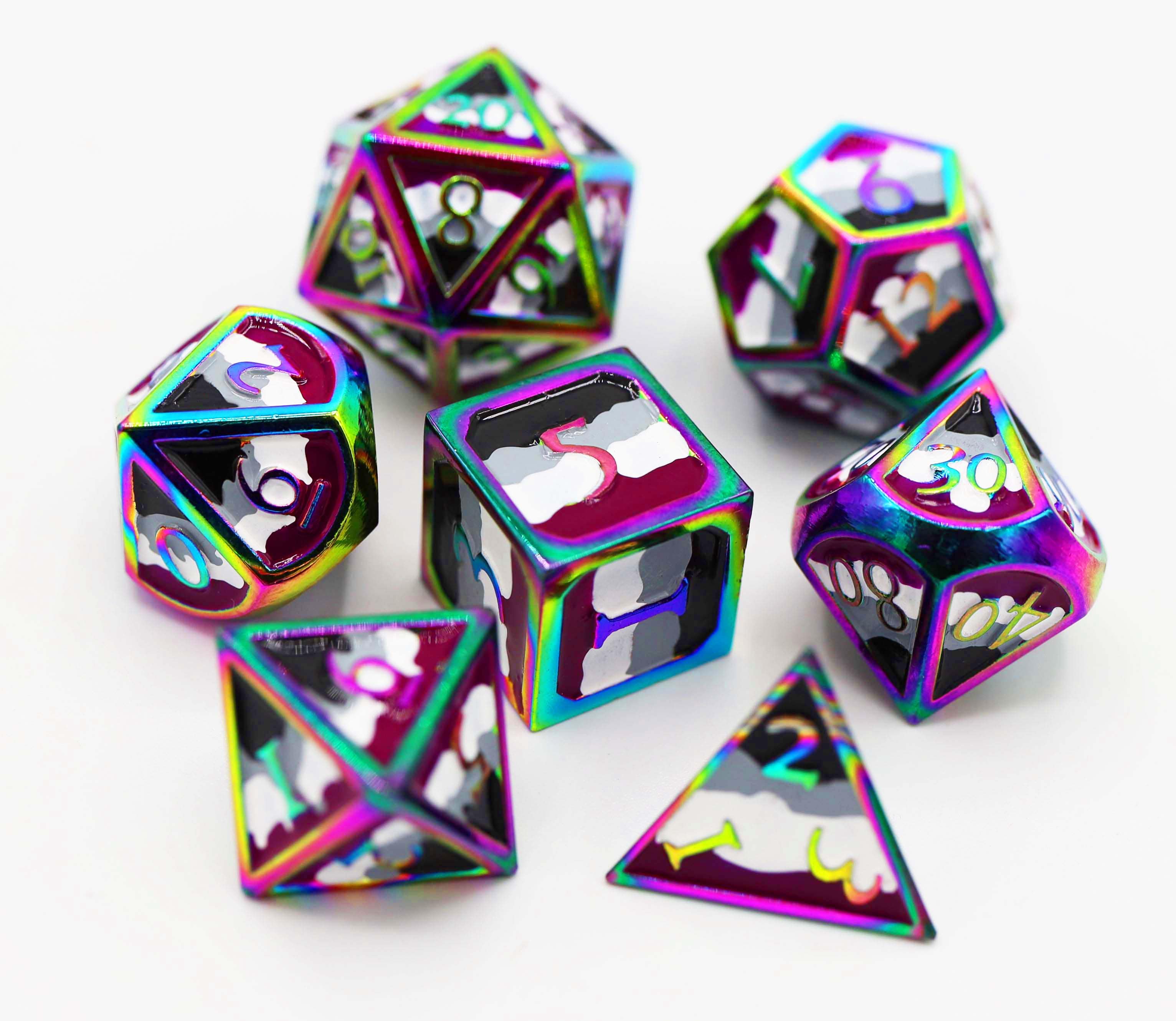 Asexual Pride Flag - Metal RPG Dice Set - Bards & Cards