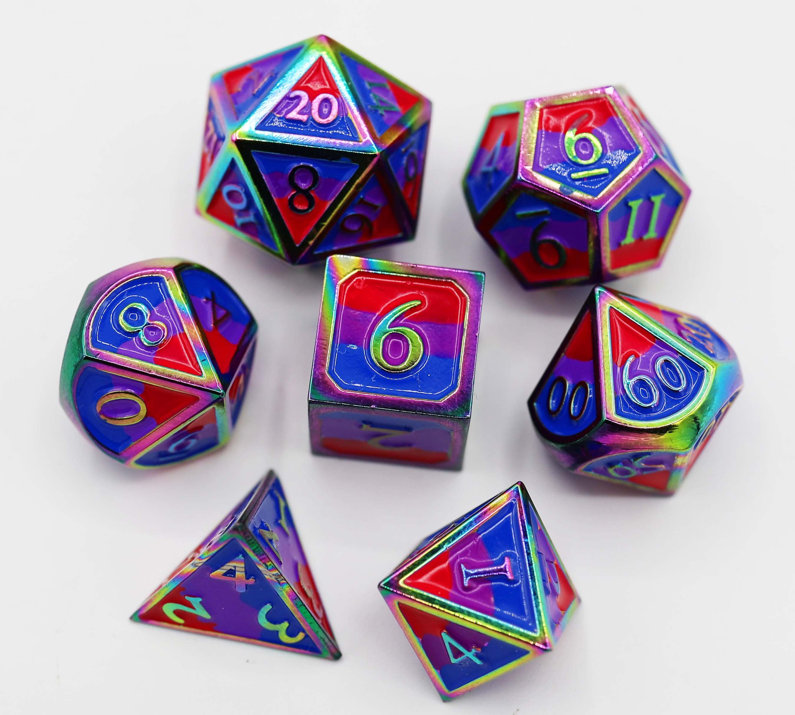 Bisexual Pride Flag - Metal RPG Dice Set - Bards & Cards