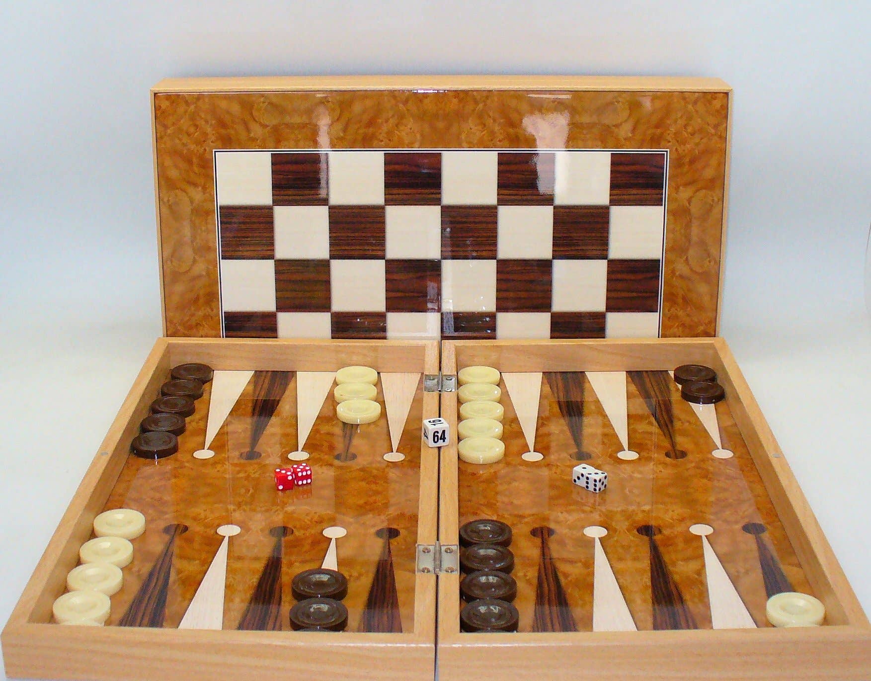 Backgammon- Burlwood Decoupage Folding Set - Bards & Cards