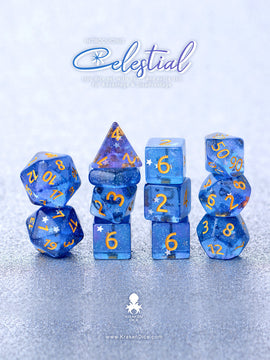 Kraken Dice Celestial 14pc Gold Ink Dice Set with Kraken Logo - Bards & Cards