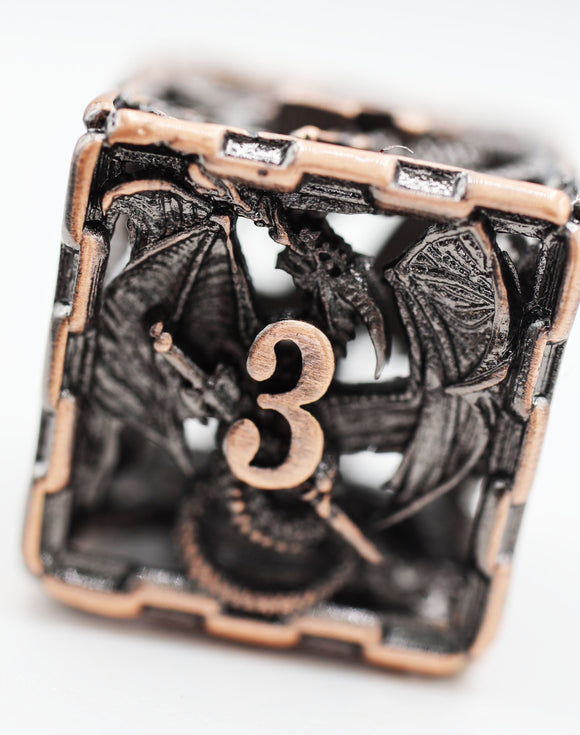 Chained Dragon: Copper - Hollow Metal RPG Dice Set - Bards & Cards