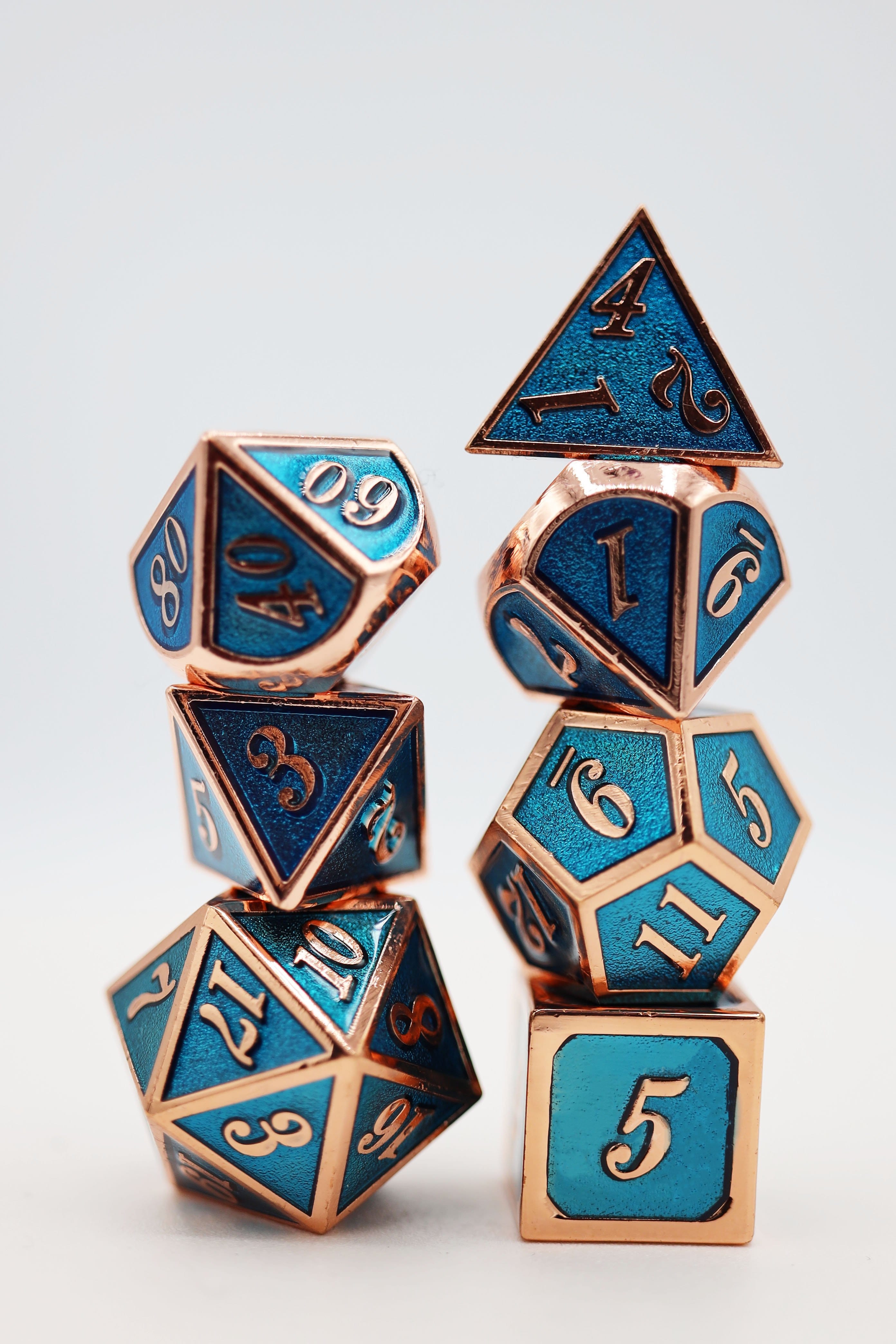 Copper with Tanzanite RPG Metal Dice Set - Bards & Cards