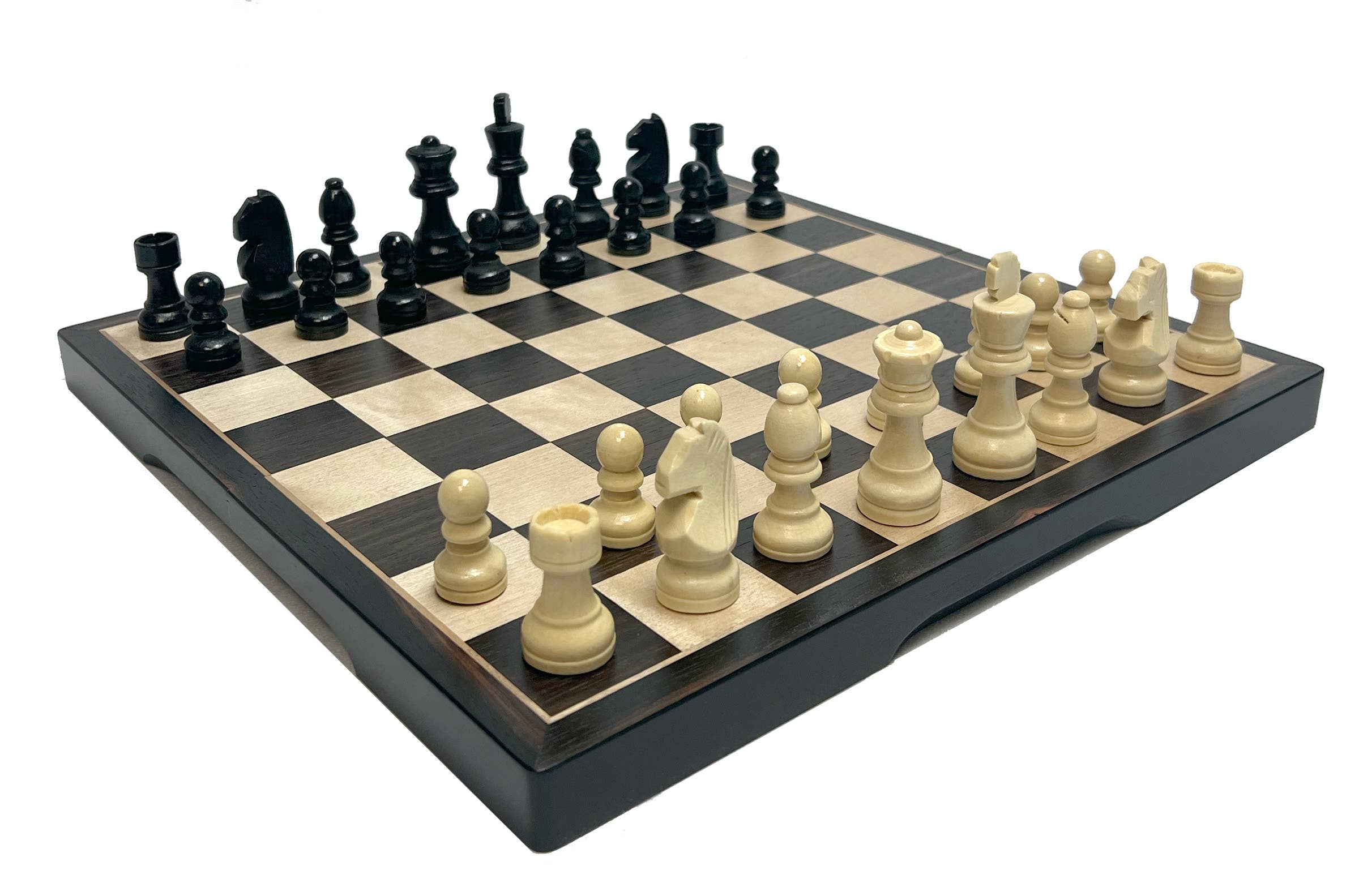 Chess Set - 15" Ebonized Wood Folding Chess Set - Bards & Cards