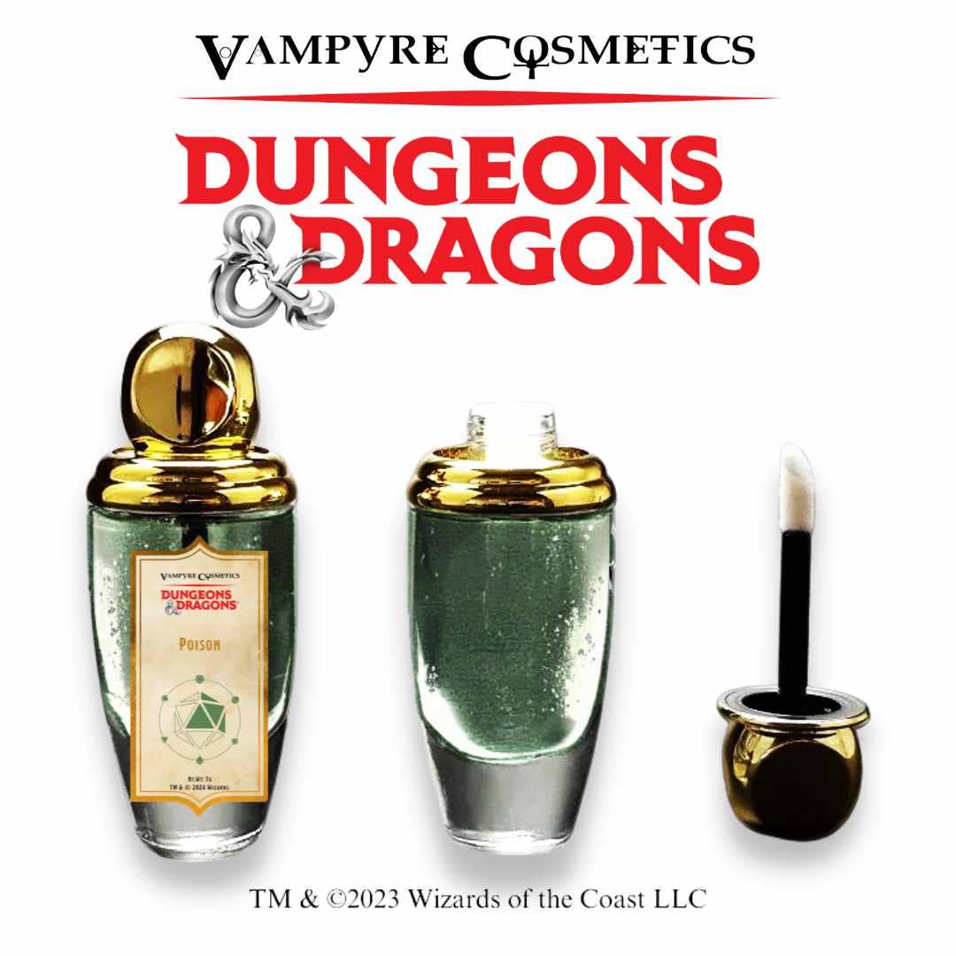 Vampyre Cosmetics LLC - PRE-ORDER: DUNGEONS & DRAGONS Spell Potion Lipglosses: Poison - Bards & Cards