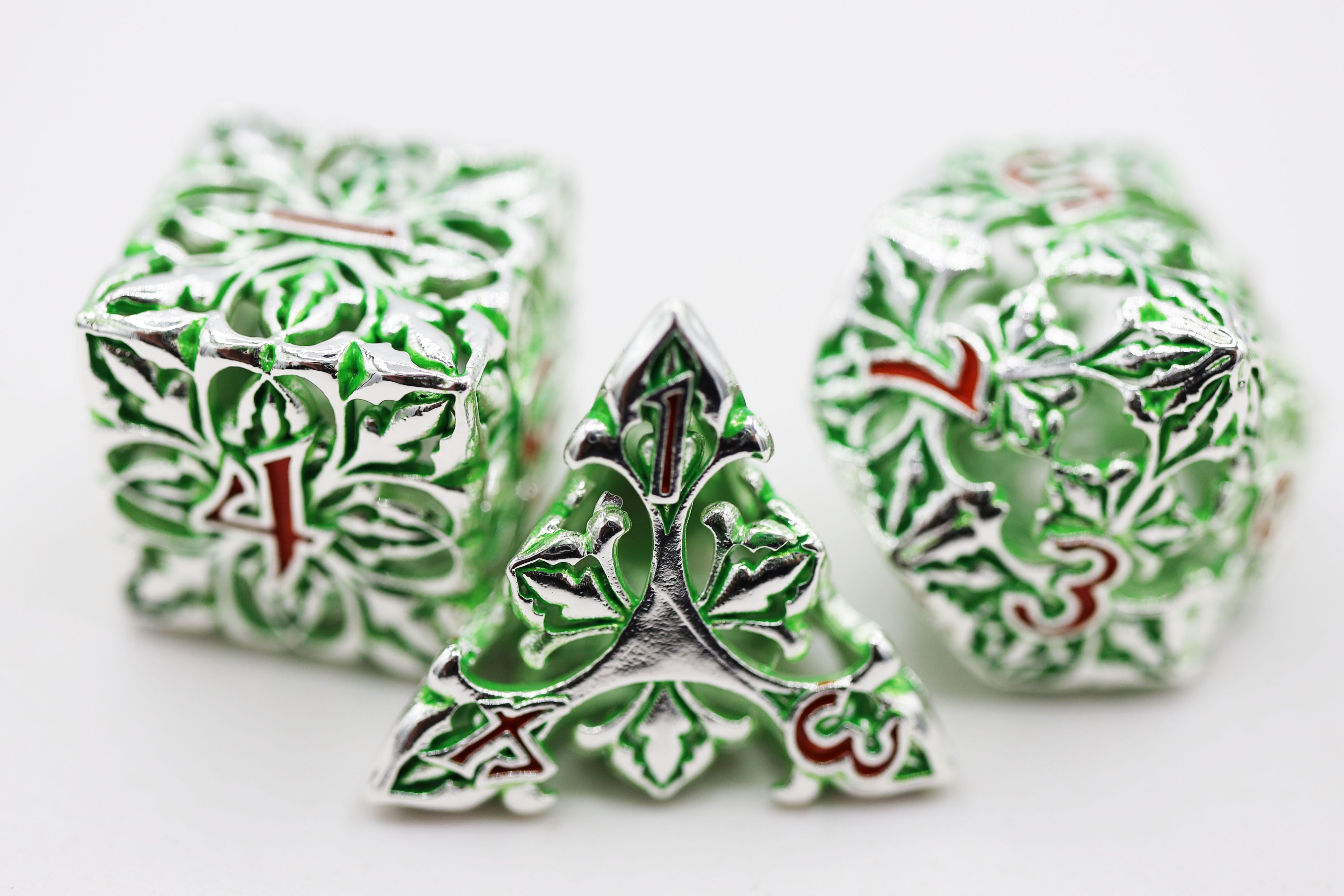 Fleur de Lis: Green - Hollow Metal RPG Dice Set - Bards & Cards