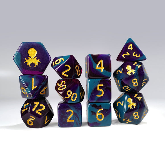 Kraken Dice 12pc Gummi Polyhedral Dice Set - Bards & Cards