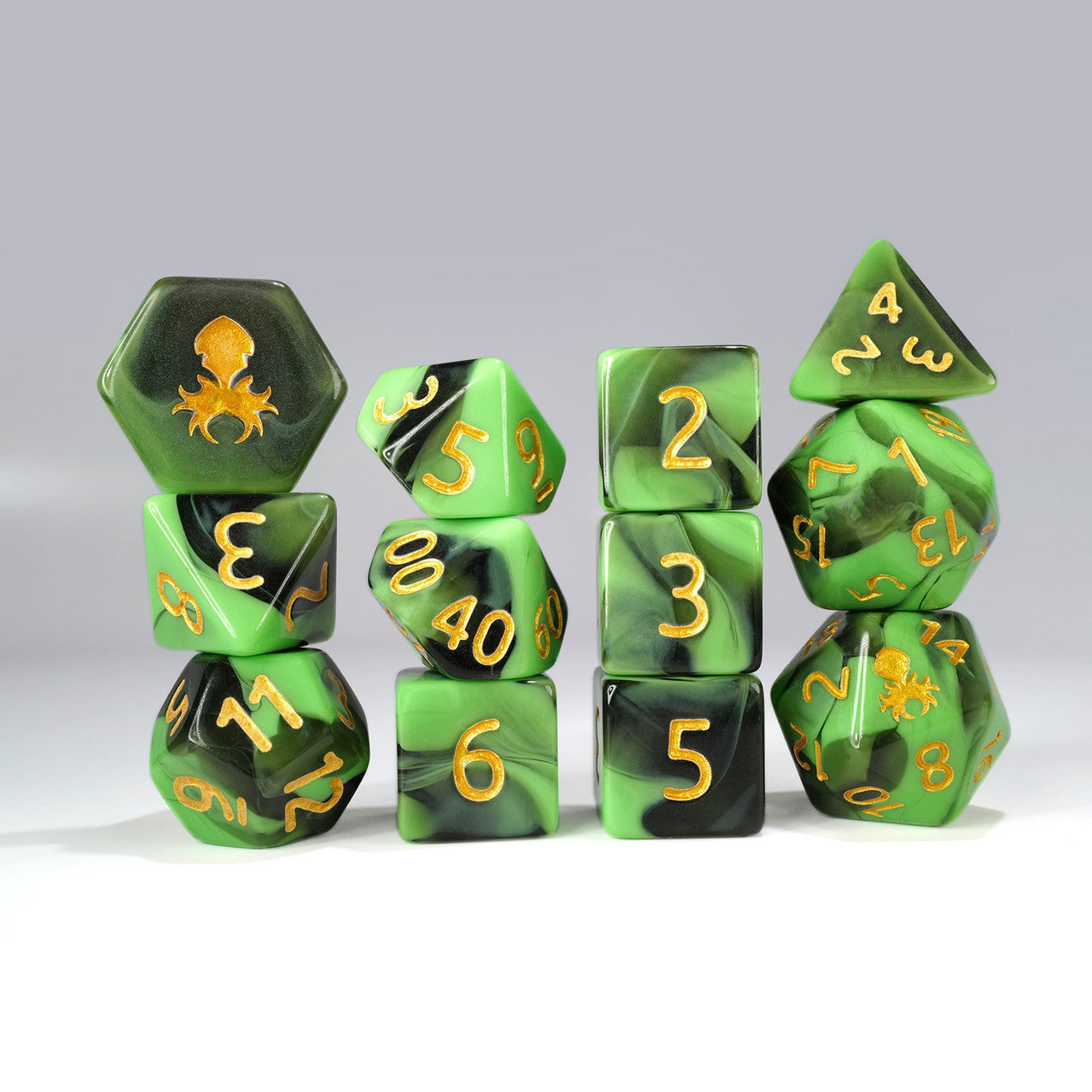 Kraken Dice 12pc Gummi Polyhedral Dice Set - Bards & Cards